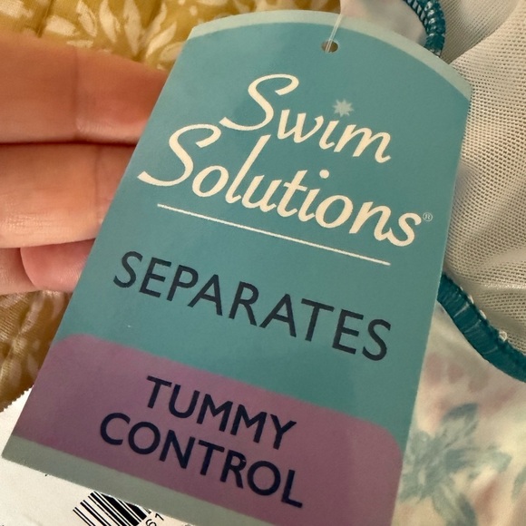 Swim Solutions Tropical Orange Blue Green Printed Bow Tummy-Control Tankini Top - Picture 6 of 8